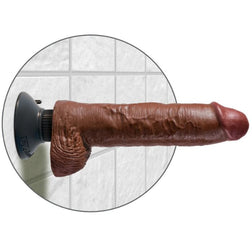 Gode réaliste modèle vibrant avec testicules 25 cm marron en PVC marron 25.5 cm pour le plaisir intime.