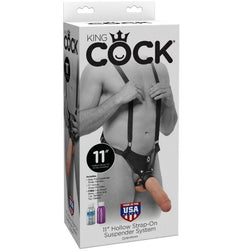 Gode-ceinture creux King Cock en PVC chair avec harnais à bretelles, 28 cm.