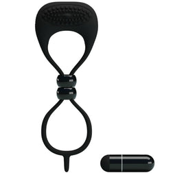 Cockring vibrant For Him Double silicone pénis et testicules en Silicone noir vu de face
