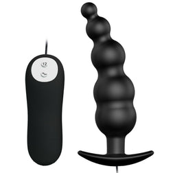 Stimulateur prostate Remote Control Plug anal vibrant 12 modes design prostate en Silicone noir vu de face
