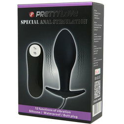 Plug anal Plug vibrant noir 12 modes télécommande filaire base T — Party Up en Silicone noir 8.5 cm vu de face