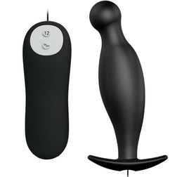 Stimulateur prostate Remote Control Plug vibrant prostatique 12 modes avec télécommande filaire en Silicone noir 11.7 cm v...