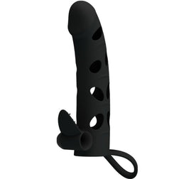 Gaine pénis For Him Gaine pénienne vibrante silicone 15,2 cm + cockring en Silicone noir vu de face