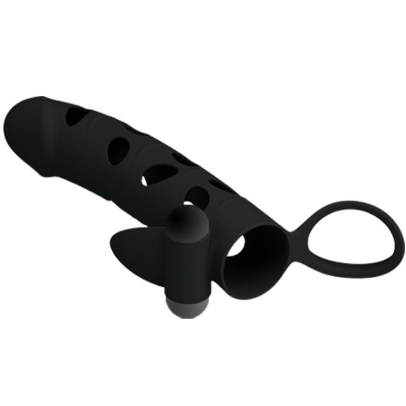 Gaine pénienne vibrante silicone 15,2 cm + cockring — gros plan