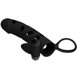 Gaine pénienne vibrante silicone 15,2 cm + cockring — gros plan