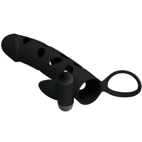Gaine pénienne vibrante silicone 15,2 cm + cockring — gros plan
