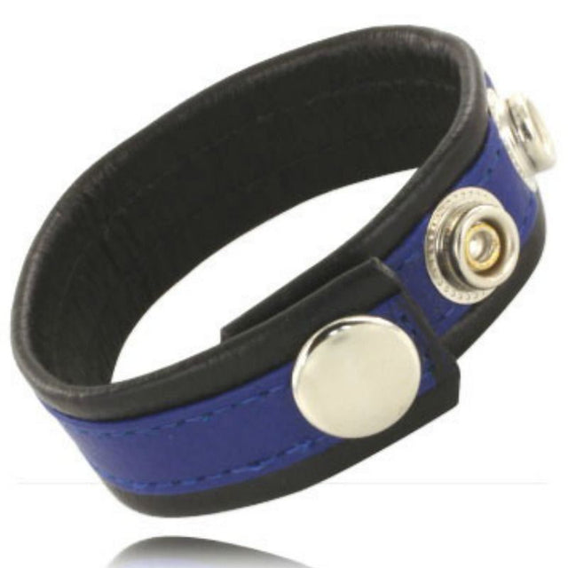 Cockring modèle cuir ajustable 3 pressions bleu et noir en Cuir noir pour le plaisir intime.