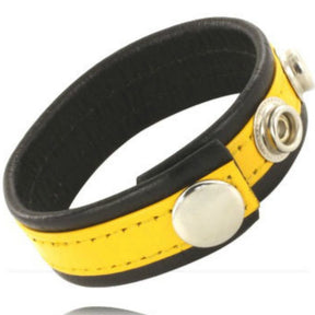 Cockring cuir ajustable 3 pressions jaune et noir · Leather Body · Cockrings