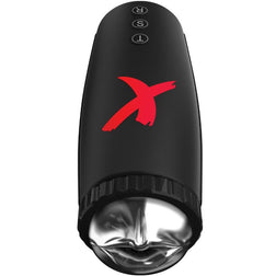 Masturbateur automatique noir avec gaine interne texturée et boutons de contrôle