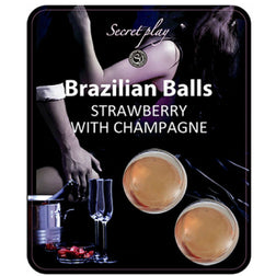 Gel lubrifiant Boules brésiliennes huile de massage fraise et champagne, lot de 2 intime