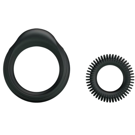 Cockring Kit 2 s silicone texturés — Virility Rings en Silicone noir vu de face