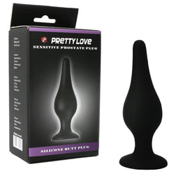 Plug anal silicone ergonomique 14 cm avec ventouse en Silicone noir 14.0 cm vu de face