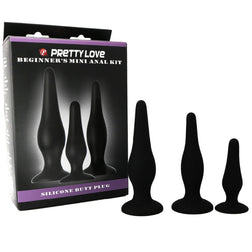 Kit Pretty Love de trois plugs anaux noirs à ventouse.