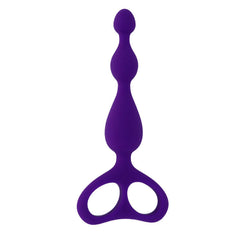 Vue de face du stimulateur anal en silicone violet à trois perles