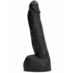 Gode réaliste noir veiné avec testicules 20 cm — vue de profil