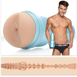 Blue realistic anus masturbator with a ribbed internal sleeve for intense stimulation