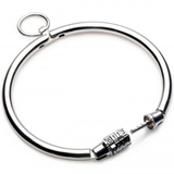 Laisse Collier de soumission acier cadenas à combinaison 10,5 cm argent vu de face