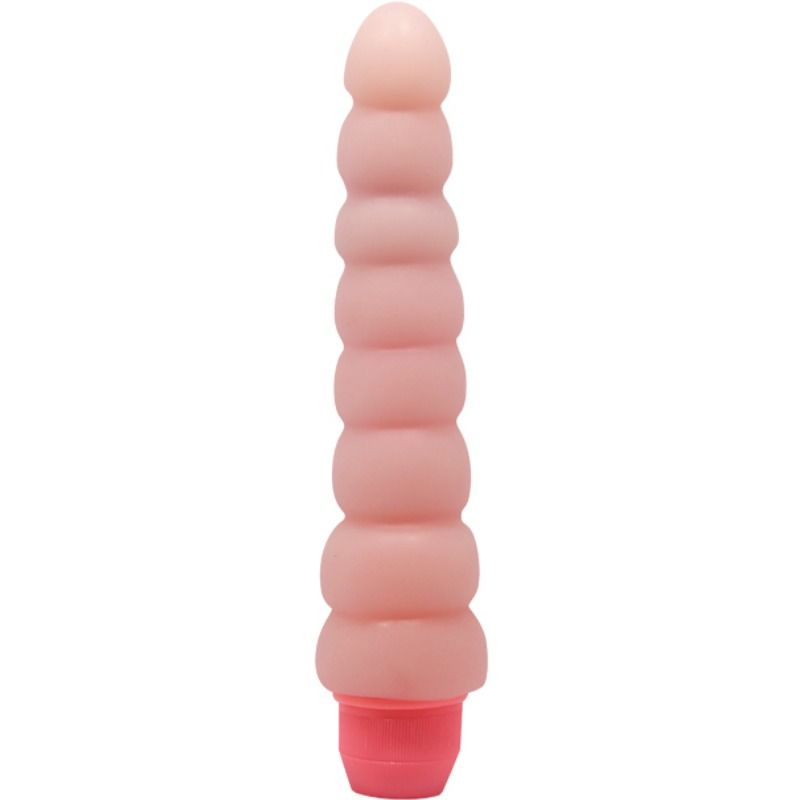 Vibromasseur Flexi Vibe 19 cm couleur chair, tige à anneaux et culot corail