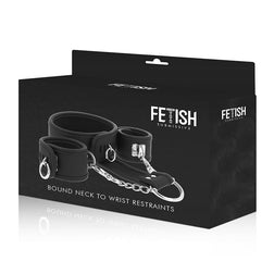 FETISH SUBMISSIVE COLLIER ET MENOTTES EN CUIR VEGAN AVEC DOUBLURE EN NOPRENE