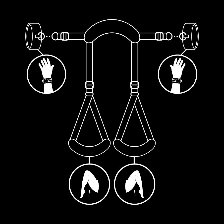 FETISH SUBMISSIVE POSITION JAMBES OUVERTES AVEC MENOTTES DOUBLEES EN NOPRENE