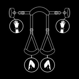 FETISH SUBMISSIVE POSITION JAMBES OUVERTES AVEC MENOTTES DOUBLEES EN NOPRENE