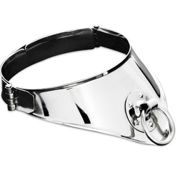 Laisse Collier de soumission acier poli avec cadenas 12,5 cm vu de face