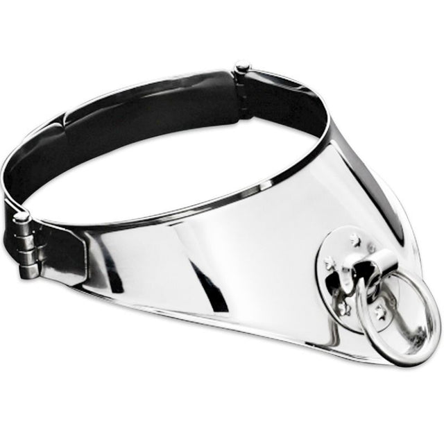 Laisse Collier de soumission acier poli avec cadenas 12,5 cm vu de face