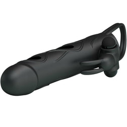 Gaine pénienne vibrante avec stimulateur 14 cm — présentation