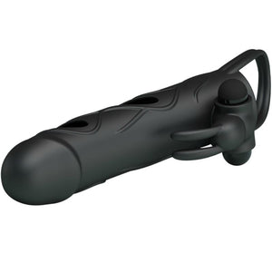 Gaine pénienne vibrante avec stimulateur 14 cm — présentation