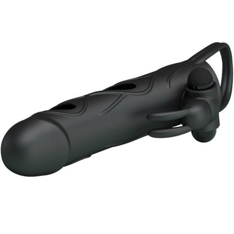 Gaine pénienne vibrante avec stimulateur 14 cm — présentation