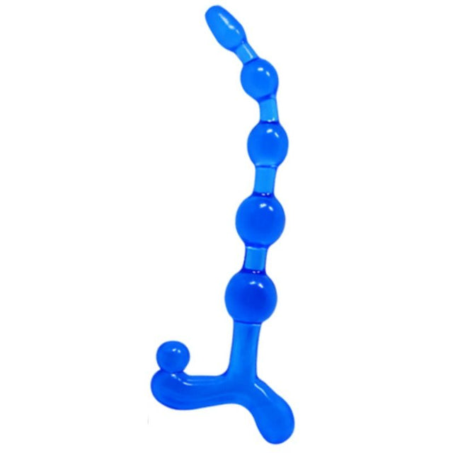 Chapelet anal Baile Bendy Twist en TPR bleu, avec perles graduées.