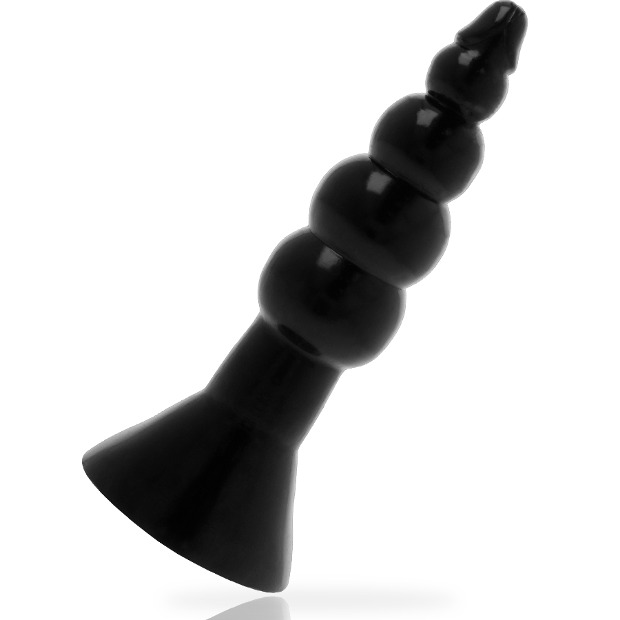 Plug anal Addicted Toys en jelly noire brillante, quatre boules et base évasée