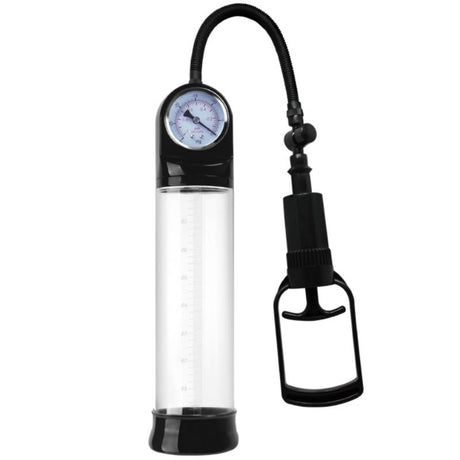 Penispumpe, Modell manuelle Penispumpe mit Manometer und Abzug, aus transparentem ABS, für intime Lust.
