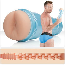 Realistic Brent Corrigan anus masturbator with ribbed sleeve and blue body