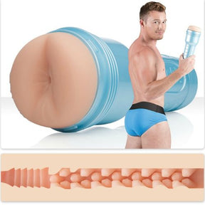 Realistic Brent Corrigan anus masturbator with ribbed sleeve and blue body