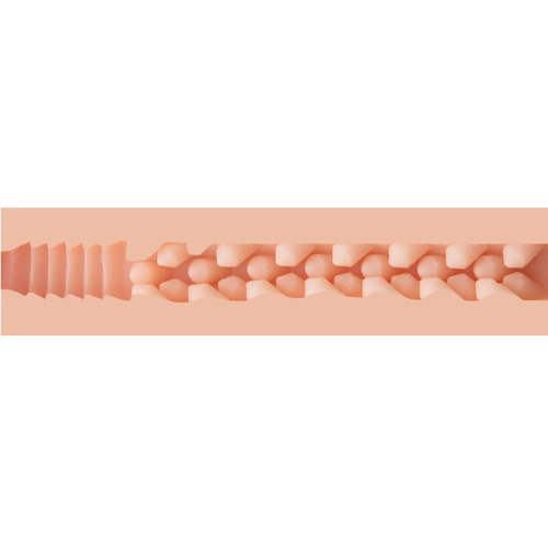 Close-up of the masturbator's ribbed internal TPE texture