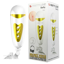 Masturbateur vibrant Sally blanc et jaune avec ventouse et boîte