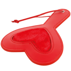 Paddle en cuir cœur rouge vif et fourrure