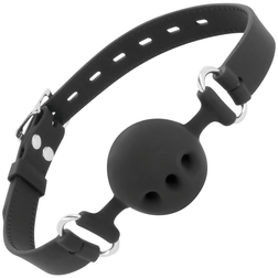 Bâillon boule respirante en silicone perforé noir