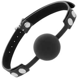Bâillon boule pleine en silicone noir, sangle simili cuir