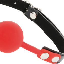 Bâillon boule pleine en silicone rouge, sangle noire