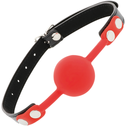 Bâillon boule pleine en silicone rouge, sangle noire