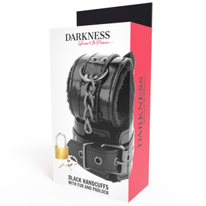 DARKNESS MENOTTES AJUSTABLES EN CUIR NOIR AVEC CADENAS