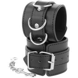Menottes poignets simili cuir noir avec 3 anneaux D