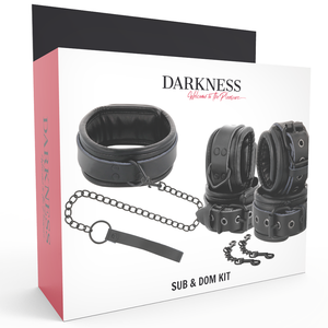 DARKNESS MENOTTES ET COLLIER EN CUIR NOIR