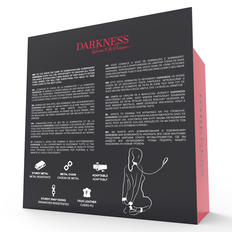 DARKNESS MENOTTES ET COLLIER EN CUIR NOIR