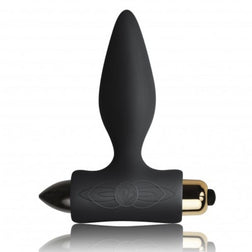 Plug anal Rocks-Off Mini vibrant silicone avec bullet — RO-80 en Silicone médical noir 9.0 cm vu de face