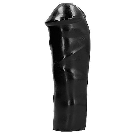 Gode épais courbé noir veiné 20 cm — vue de profil
