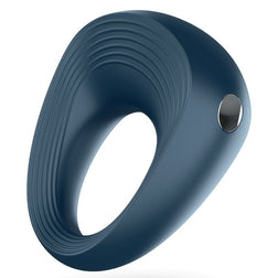 Vibrating cock ring by Satisfyer, rechargeable 10-mode model in blue silicone for intimate pleasure.