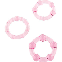 Cockring Seven Creations Set 3 s perles rose en Silicone rose vu de face